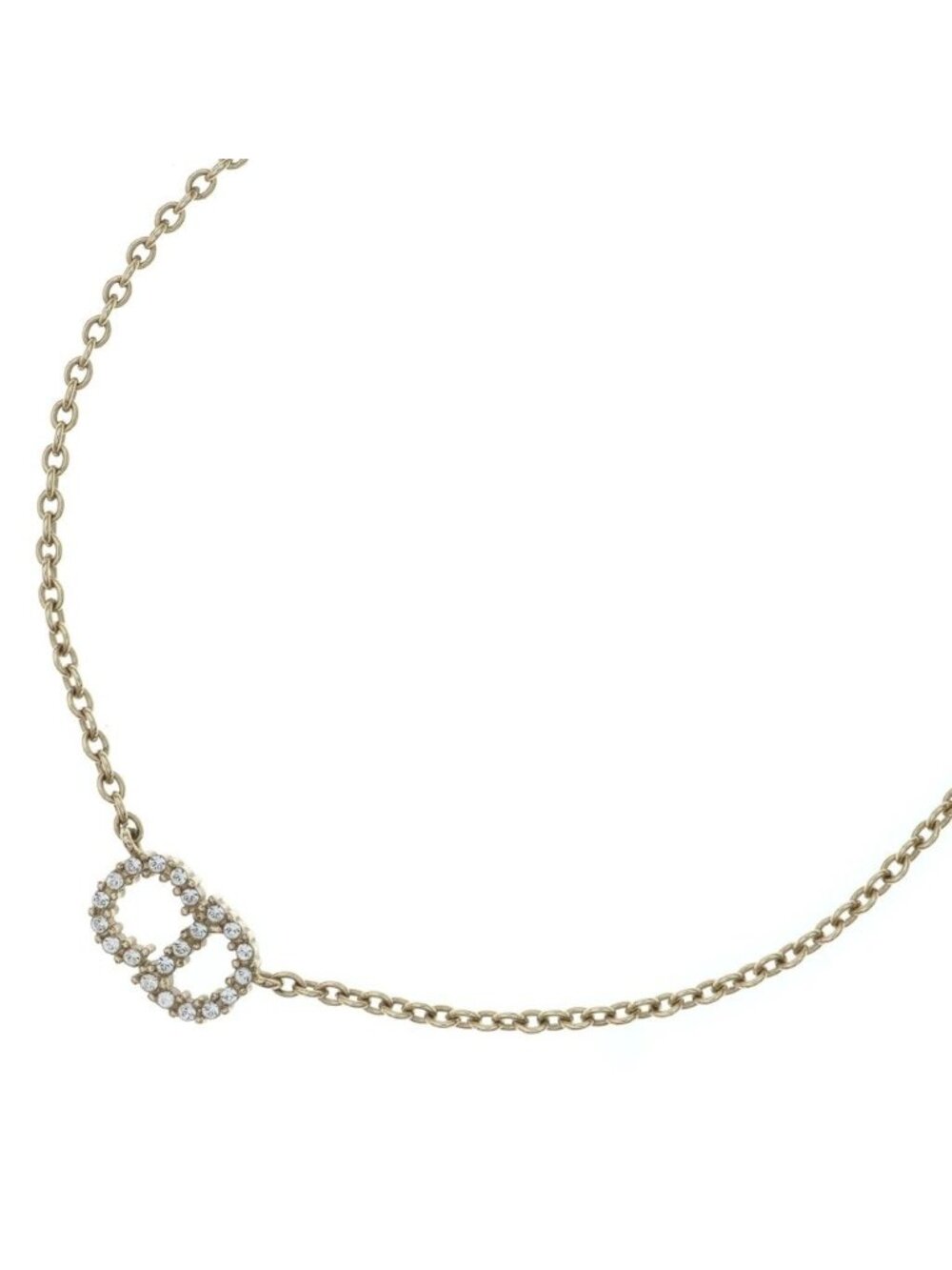 Dior CD Logo Rhinestone Necklace Gold Metal